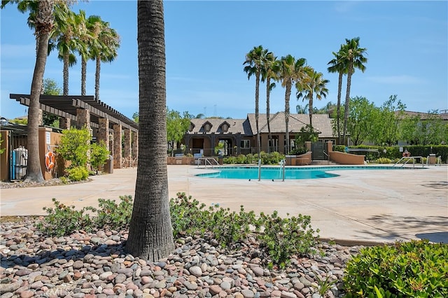 view of swimming pool with a patio