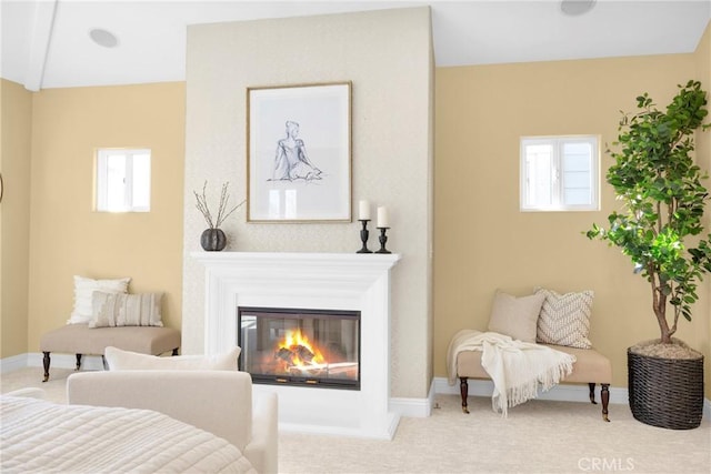 sitting room featuring light carpet