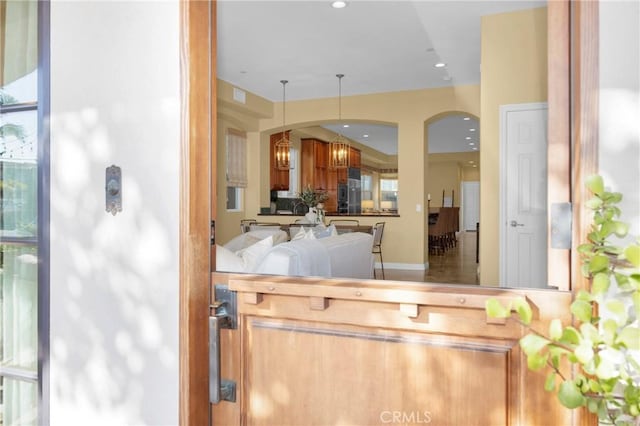 interior space featuring decorative light fixtures