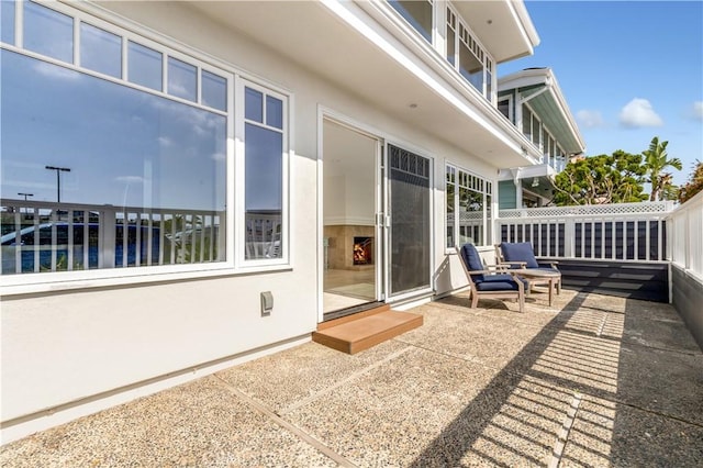 view of patio / terrace featuring a water view