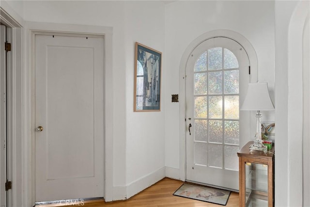 doorway to outside featuring light hardwood / wood-style floors