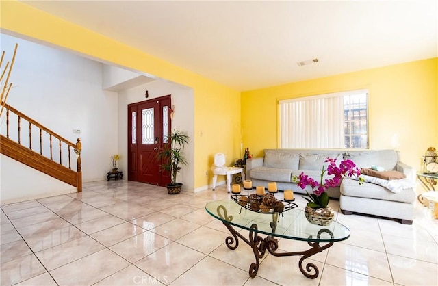 view of tiled living room