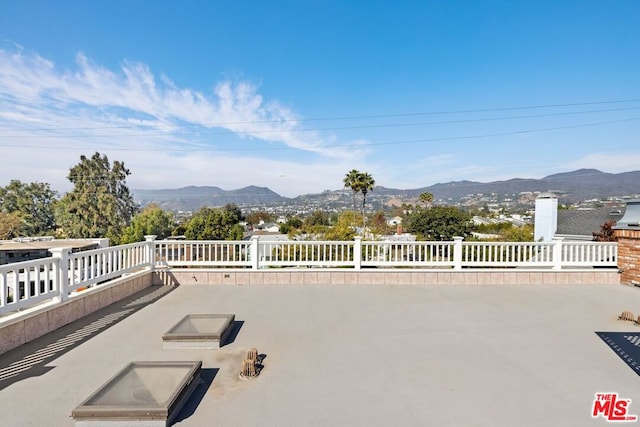 view of patio with a mountain view