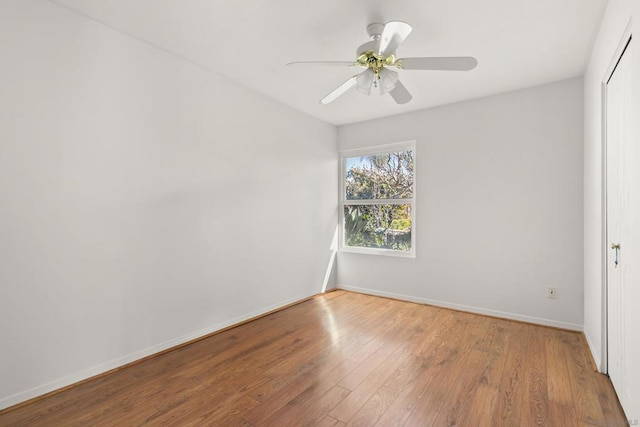 empty room with ceiling fan and wood-type flooring