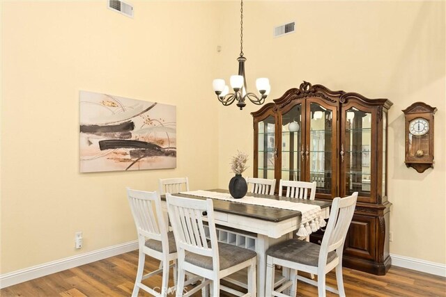 dining room featuring wood-type flooring and a notable chandelier