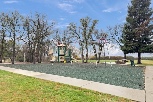 view of jungle gym featuring a yard