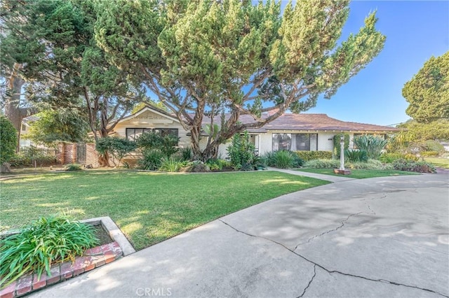 ranch-style home with a front lawn