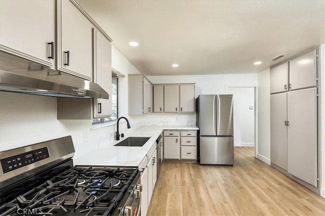 kitchen featuring sink, stainless steel appliances, and light hardwood / wood-style floors