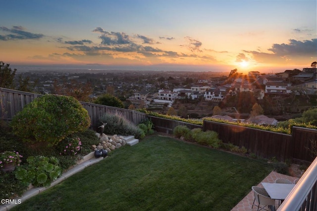 view of yard at dusk