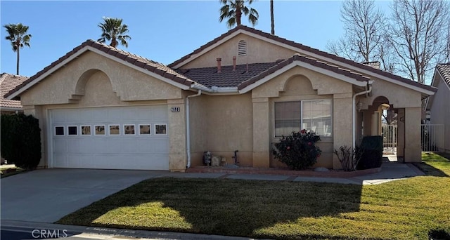 ranch-style house with a front lawn and a garage