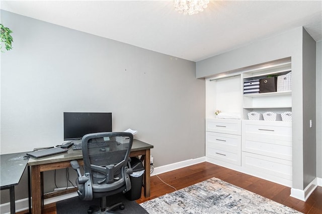 office area with dark hardwood / wood-style flooring