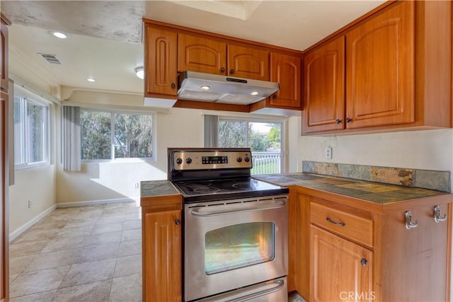 kitchen featuring stainless steel electric range