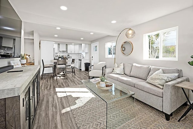 living room with hardwood / wood-style floors