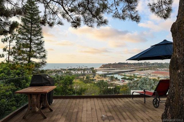 deck at dusk with a water view