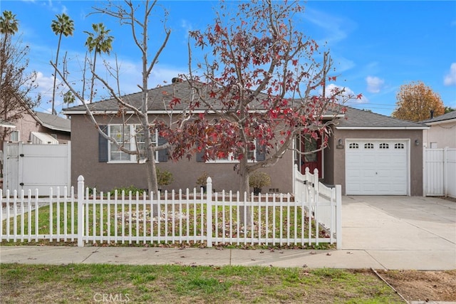 ranch-style house with a garage and a front yard