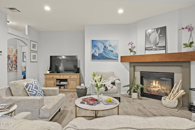 living room featuring light hardwood / wood-style flooring