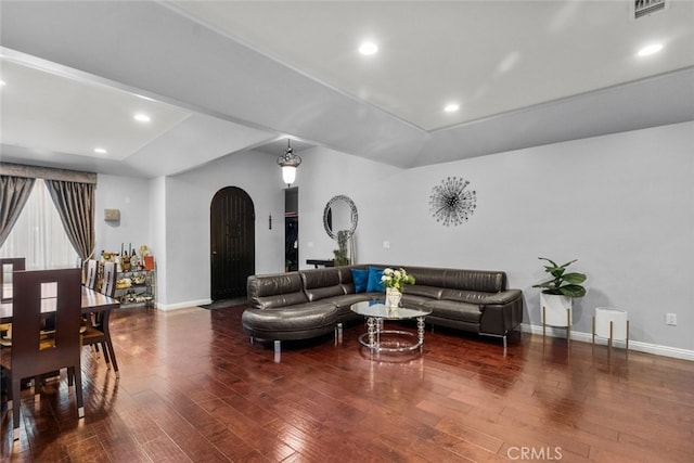 living room featuring dark hardwood / wood-style floors