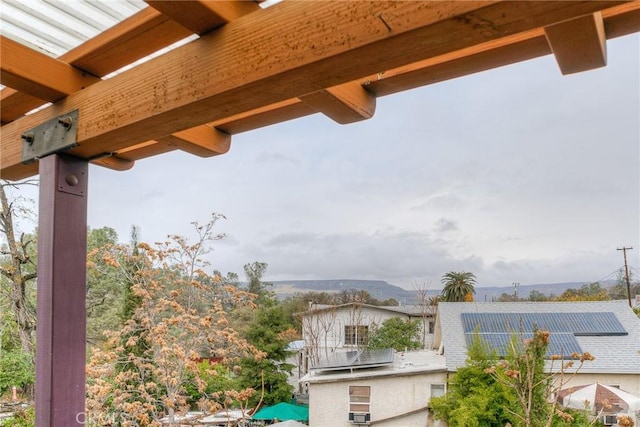 view of patio with a mountain view