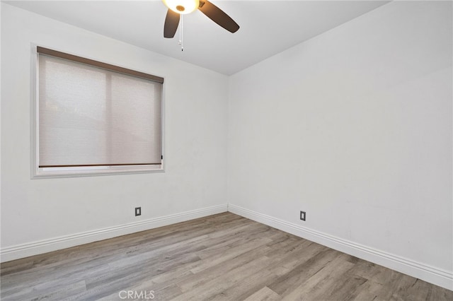 unfurnished room featuring ceiling fan and light wood-type flooring