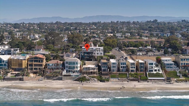 bird's eye view with a water and mountain view and a beach view