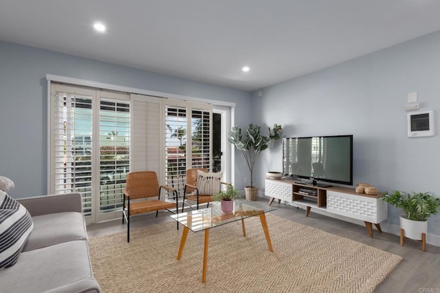 living room with hardwood / wood-style floors