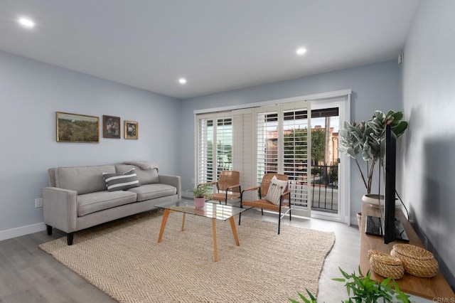 living room with light hardwood / wood-style flooring