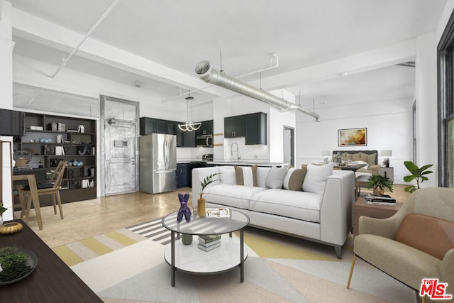 living room featuring sink