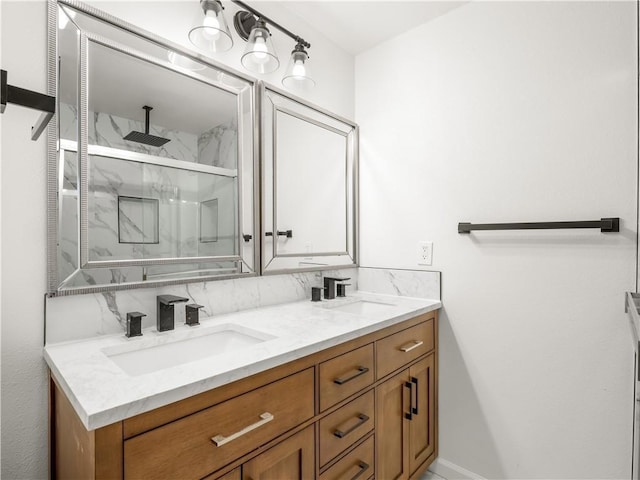 bathroom featuring vanity and walk in shower