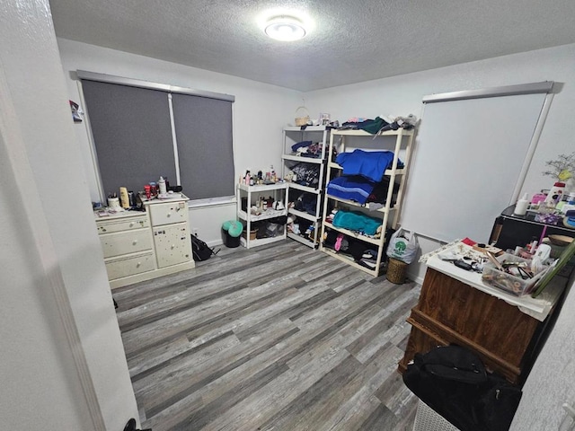 bedroom featuring wood-type flooring and a textured ceiling