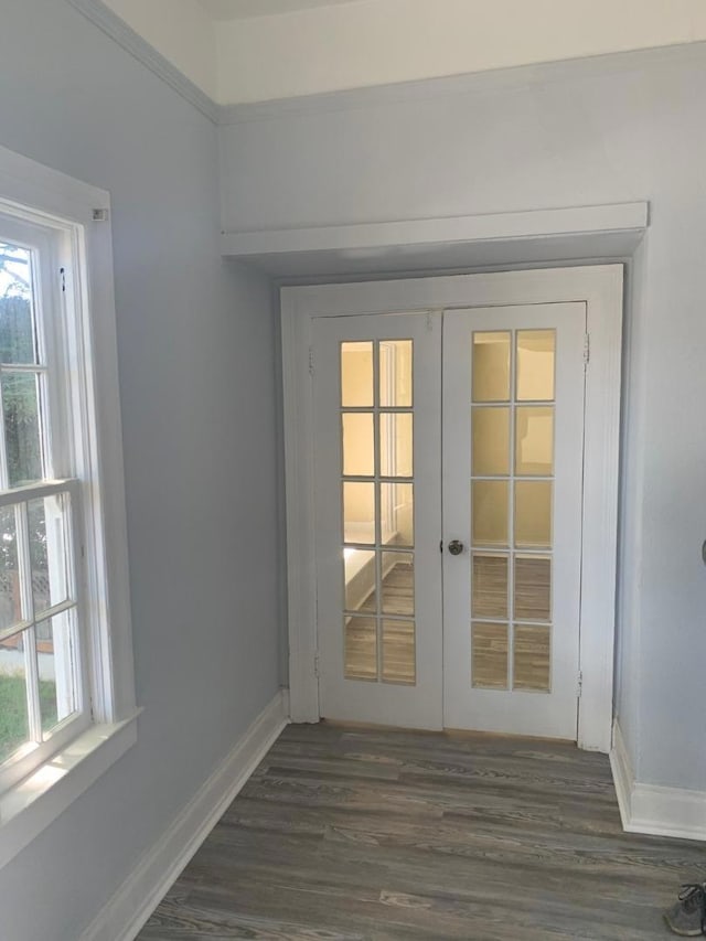 doorway to outside featuring french doors and dark hardwood / wood-style floors