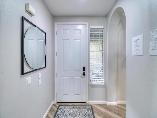 foyer entrance with light hardwood / wood-style flooring