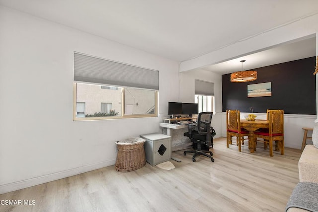 office area with light hardwood / wood-style flooring