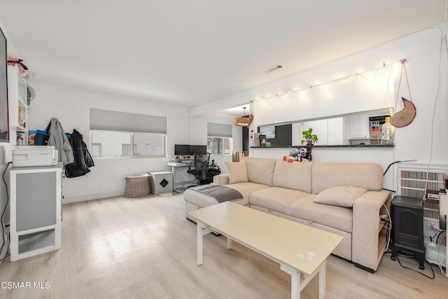 living room with light hardwood / wood-style flooring