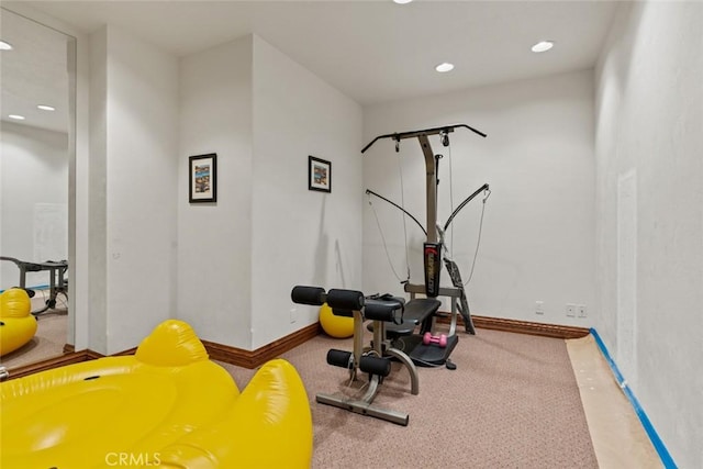 exercise area with carpet flooring