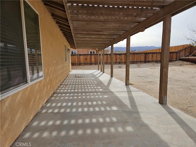 view of patio with a mountain view