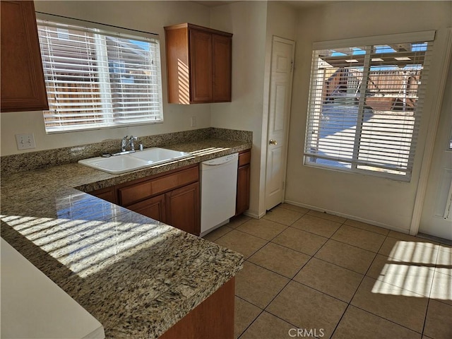 kitchen with white dishwasher, sink, and a healthy amount of sunlight