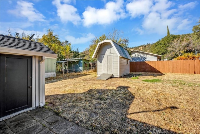 view of yard with a storage shed