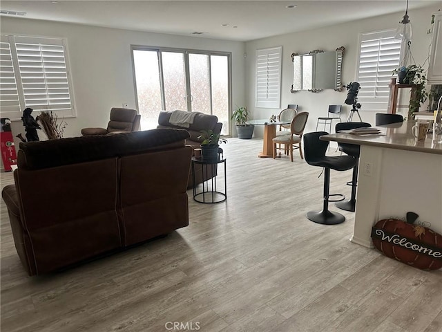 living room with light wood-type flooring