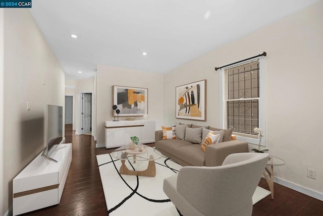 living room featuring dark hardwood / wood-style flooring