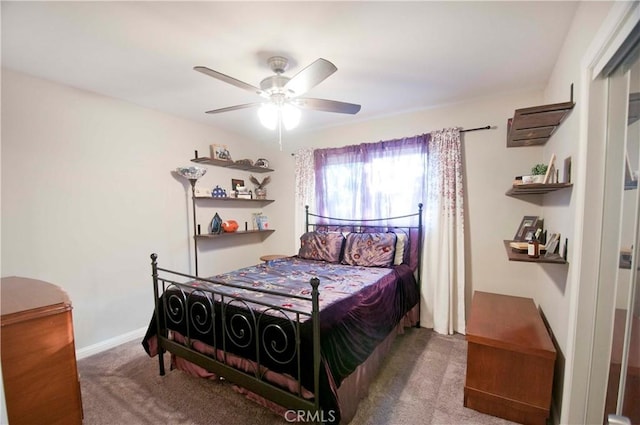 bedroom featuring carpet flooring and ceiling fan