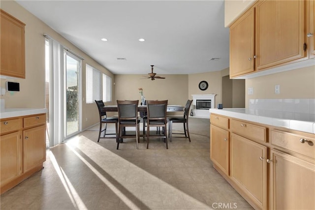 dining area featuring ceiling fan