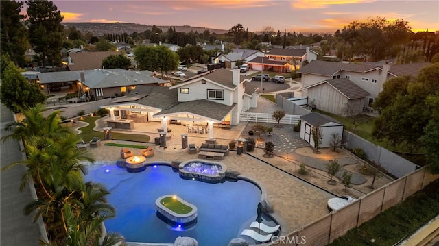 view of aerial view at dusk