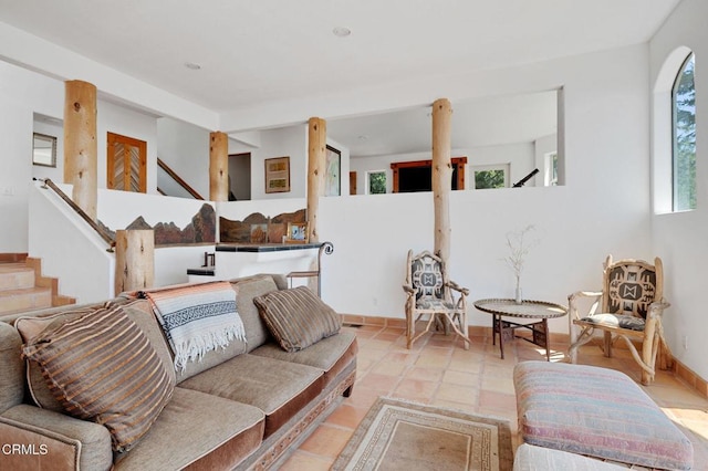 living room featuring light tile patterned floors