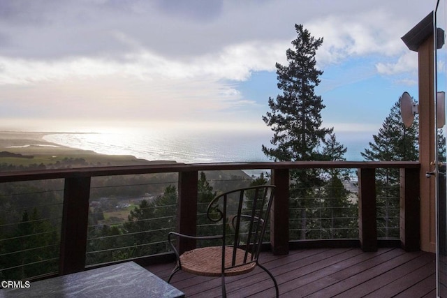 wooden terrace with a water view