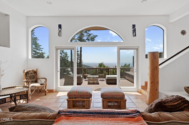 living room featuring light tile patterned floors