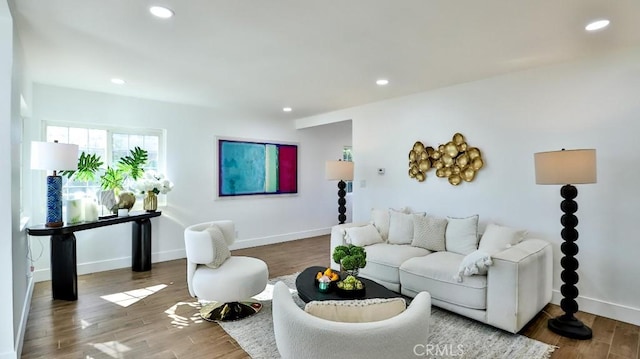 living room featuring dark hardwood / wood-style floors