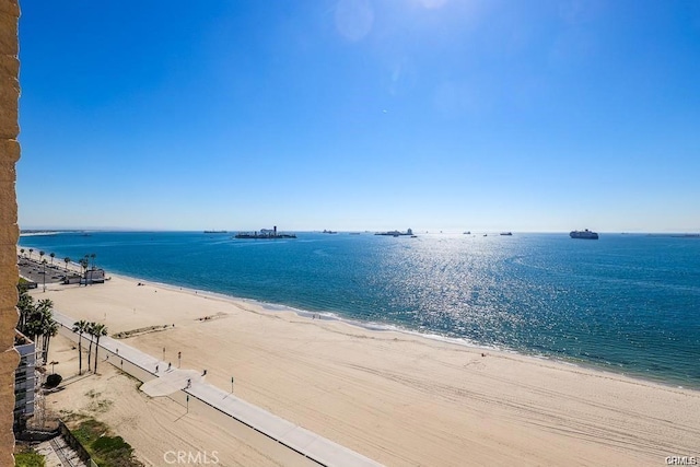 property view of water featuring a beach view