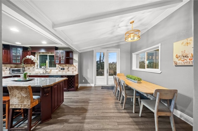 41026 Los Amantes Rd, Temecula, CA 92592 - dining space featuring dark wood-type flooring, a chandelier, recessed lighting, and ornamental molding