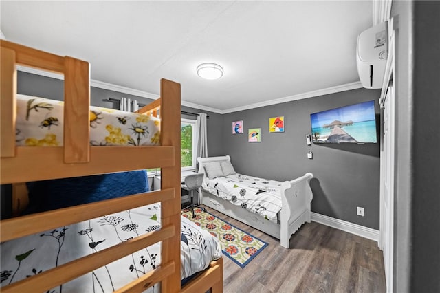 41026 Los Amantes Rd, Temecula, CA 92592 - bedroom featuring ornamental molding, wood finished floors, and a wall unit AC