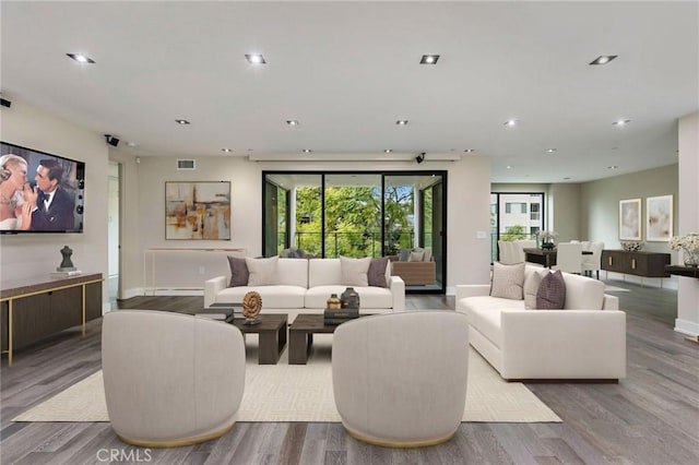 living room with hardwood / wood-style flooring